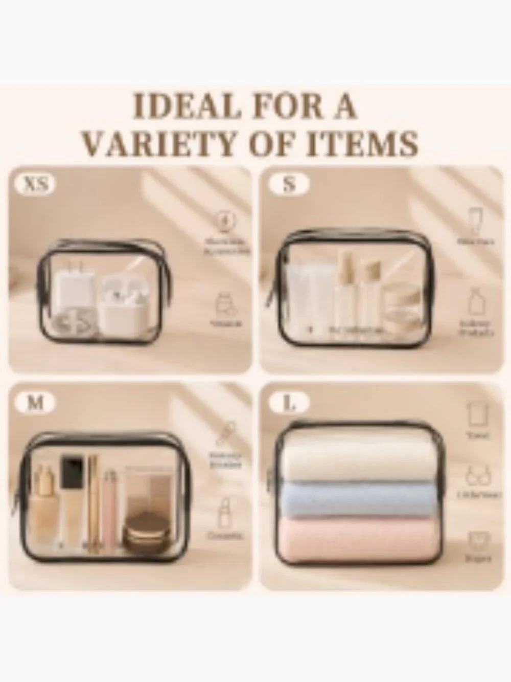 TSA Approved Clear Makeup Bag Set of 4 Waterproof PVC Travel Cosmetic Pouch